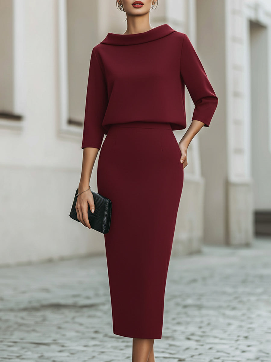 BOAT NECK TOP AND STRAIGHT MIDI SKIRT SET 9