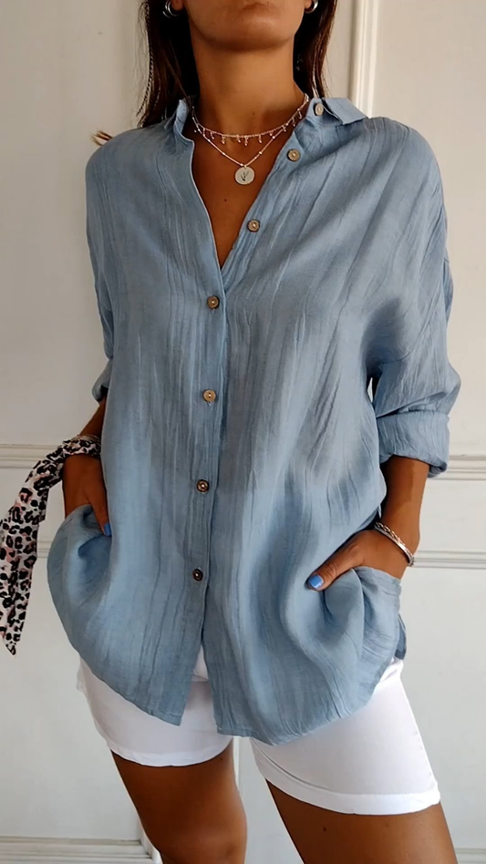 Blouse | Chloe Linen Oversized Button-Down Shirt for Women