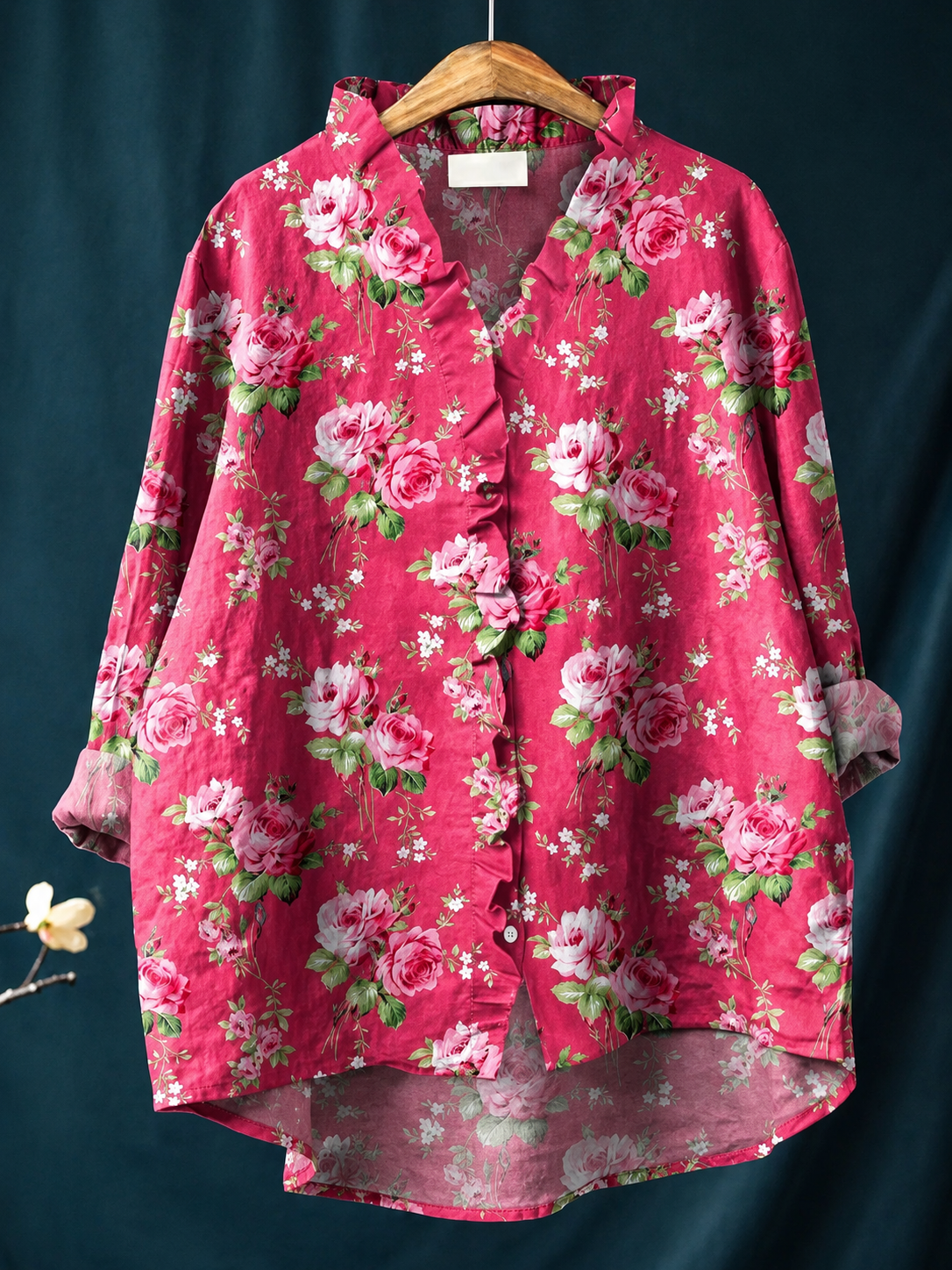 Blouse | Relaxed Fit Floral Ruffle Linen Cotton