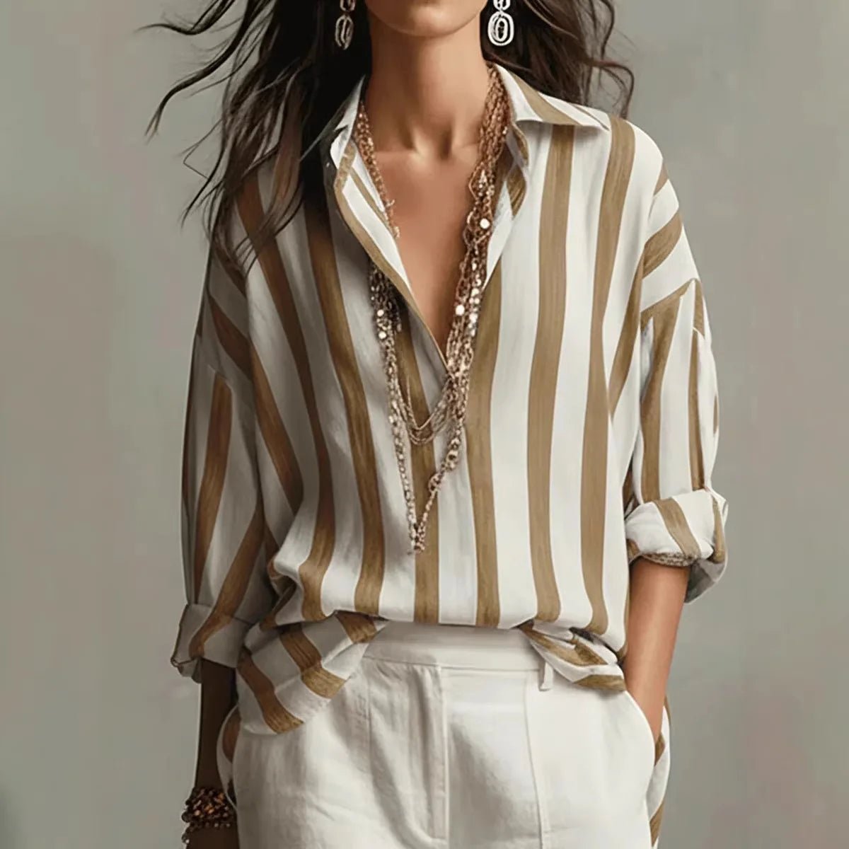 Blouse | Relaxed Fit Vertical Stripe Collared