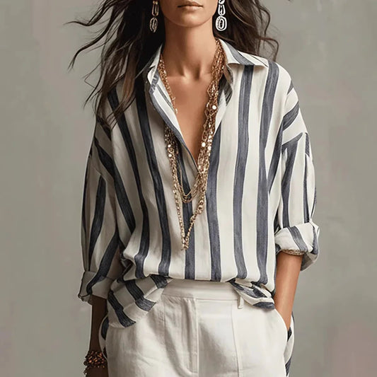 Blouse | Relaxed Fit Vertical Stripe Collared