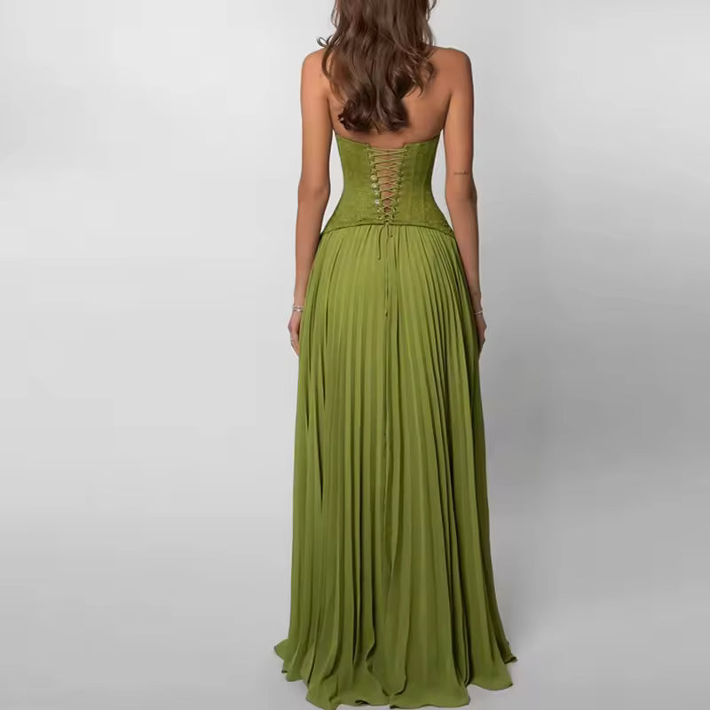 CORSET STRAP PLEATED MAXI DRESS 1