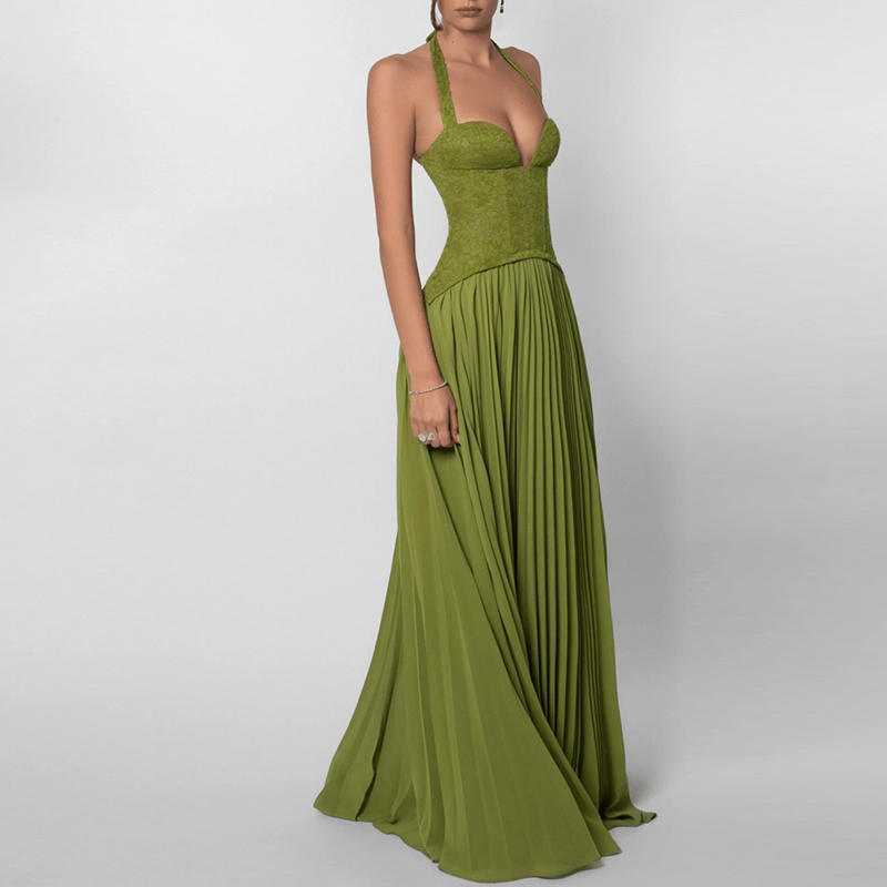 CORSET STRAP PLEATED MAXI DRESS 2
