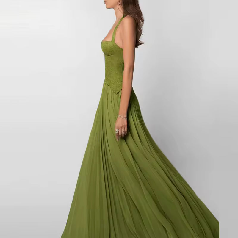 CORSET STRAP PLEATED MAXI DRESS 3