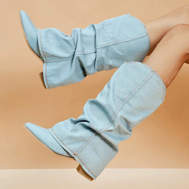 Camila - Stylish Denim Knee-High Boots for Any Occasion