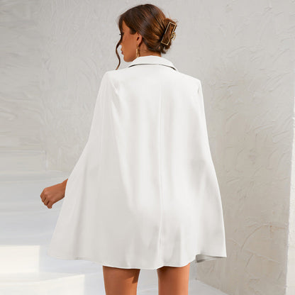 Chic Cape Blazer Mini Dress with Belt & Gold Accents