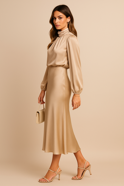 Chic High Neck Midi Dress for Stylish Occasions
