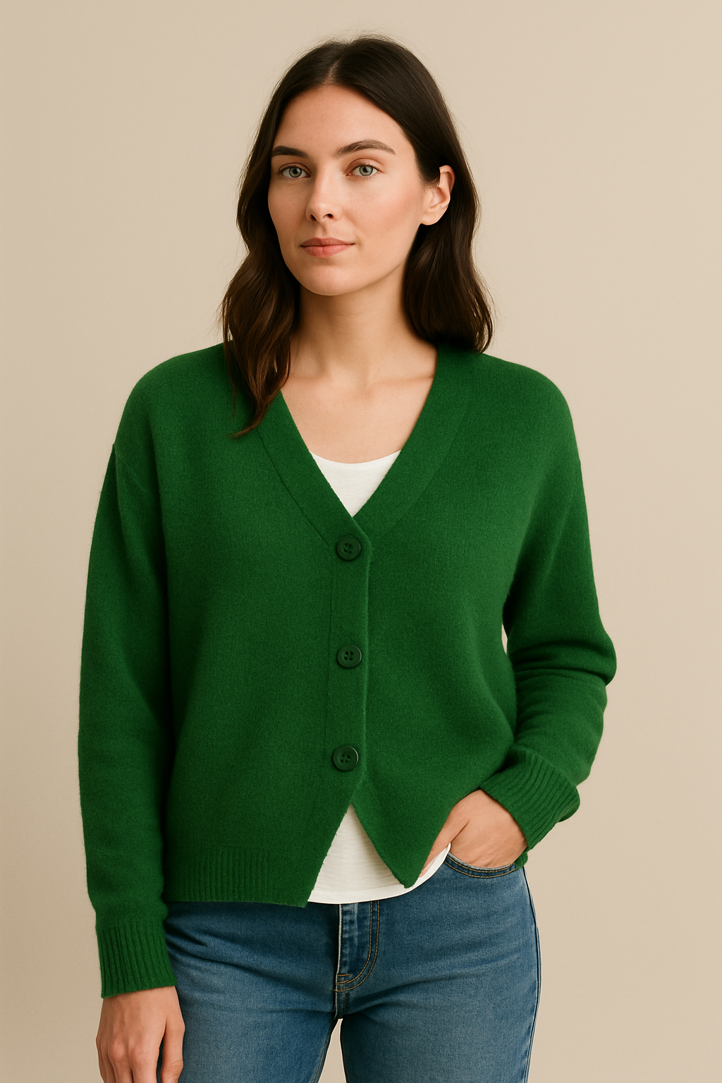 Chic Knit Cardigan Sweater for Women - V-Neck Button Design for Everyday Wear