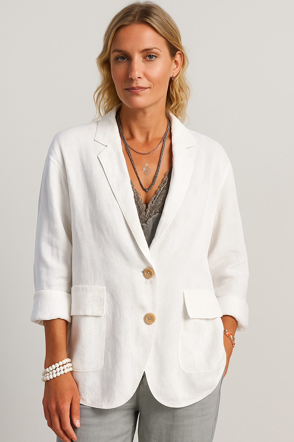 Chic White Two-Button Blazer for Women