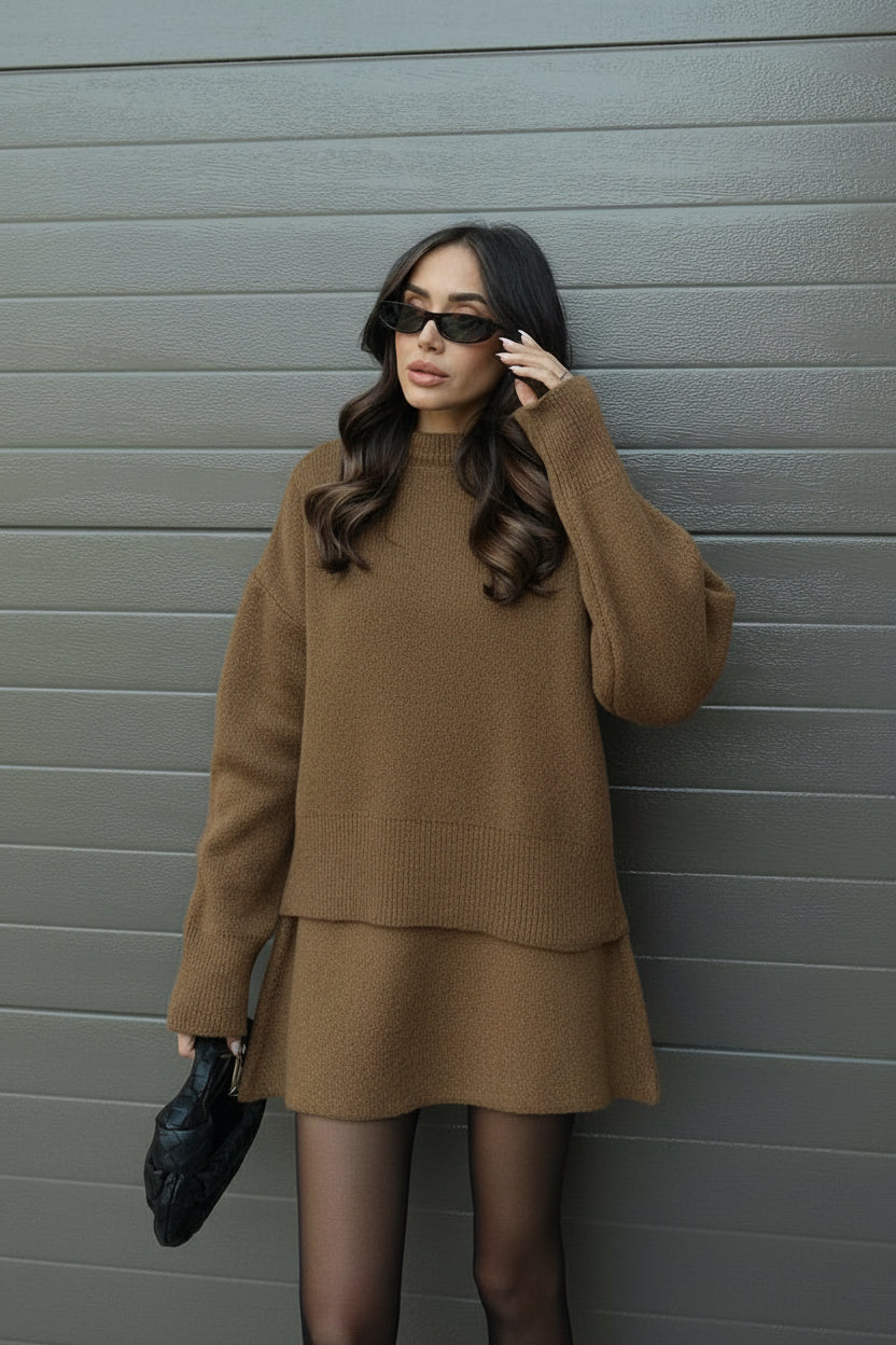 Chic Women's Knit Sweater and Mini Skirt Ensemble
