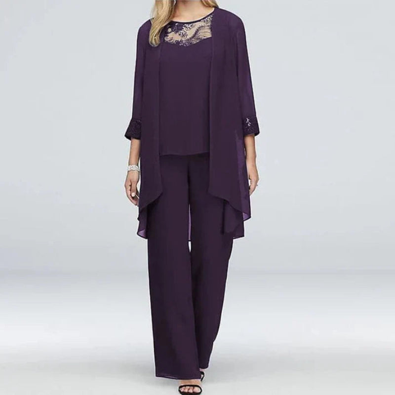 Chic Women's Wide-Leg Trousers & Longline Jacket Ensemble for Formal Events