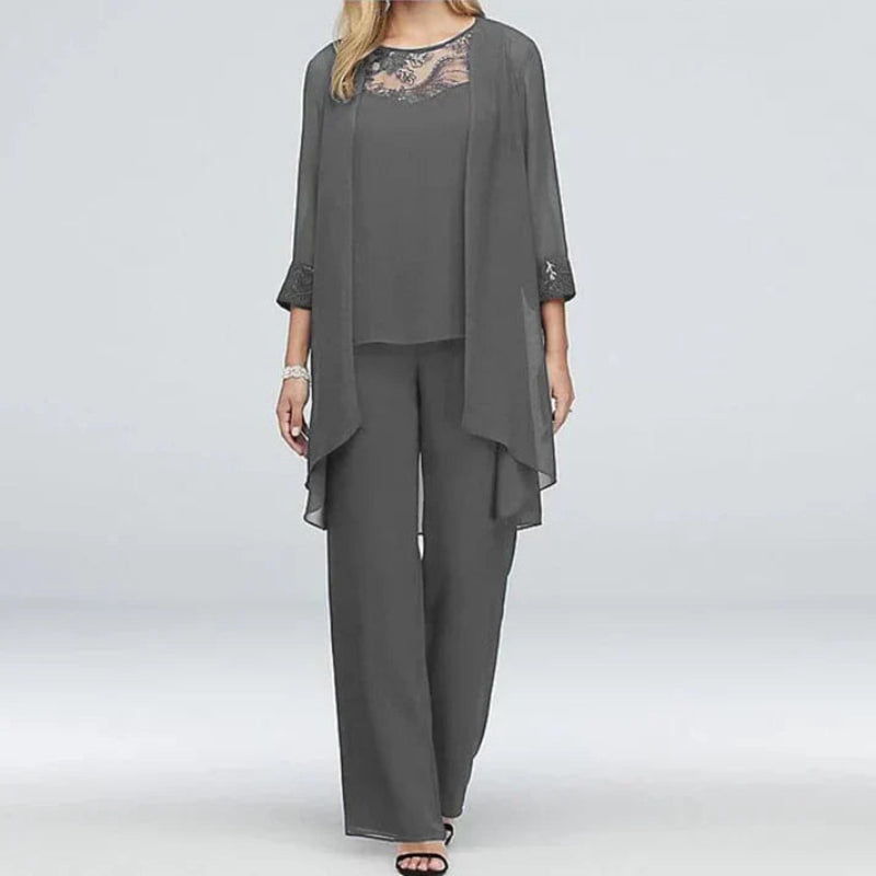 Chic Women's Wide-Leg Trousers & Longline Jacket Ensemble for Formal Events