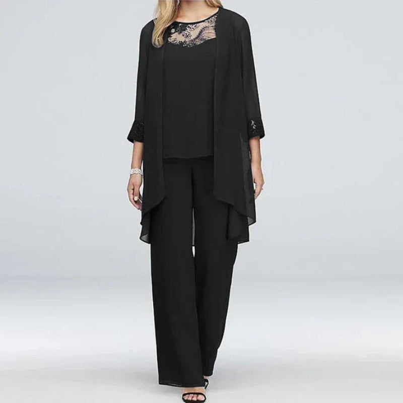 Chic Women's Wide-Leg Trousers & Longline Jacket Ensemble for Formal Events