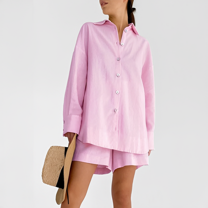 Co Ord Set Women's | Oversized Shirt & Relaxed Shorts Matching Set