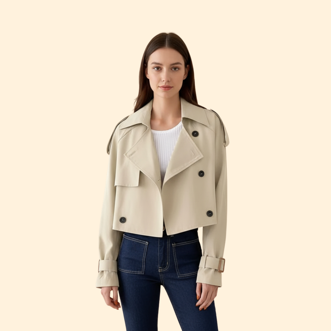 Women's Cropped Trench Coat | Belted & Structured Fit 2
