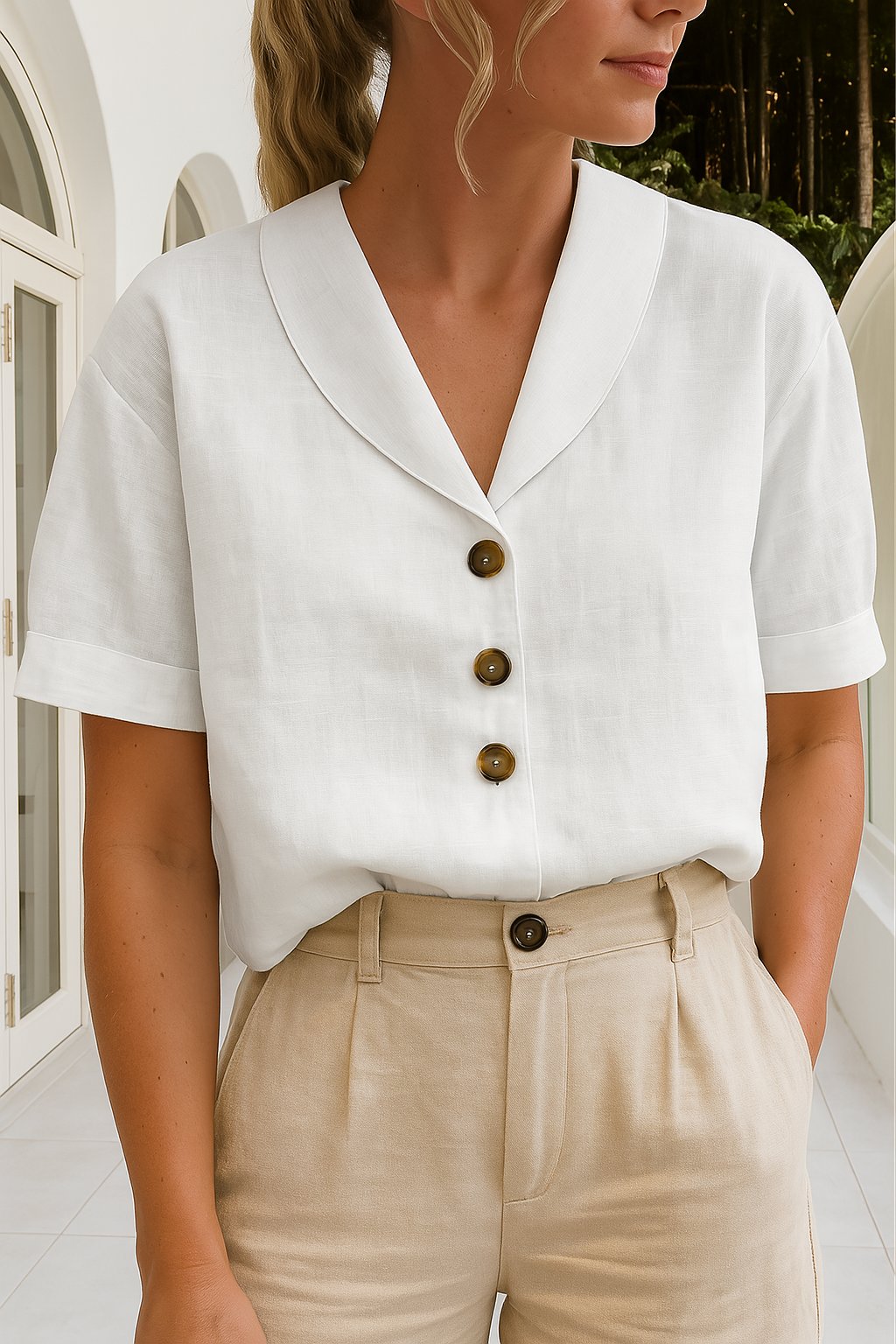 Elena | Women’s Button-Front V-Neck Blouse 0