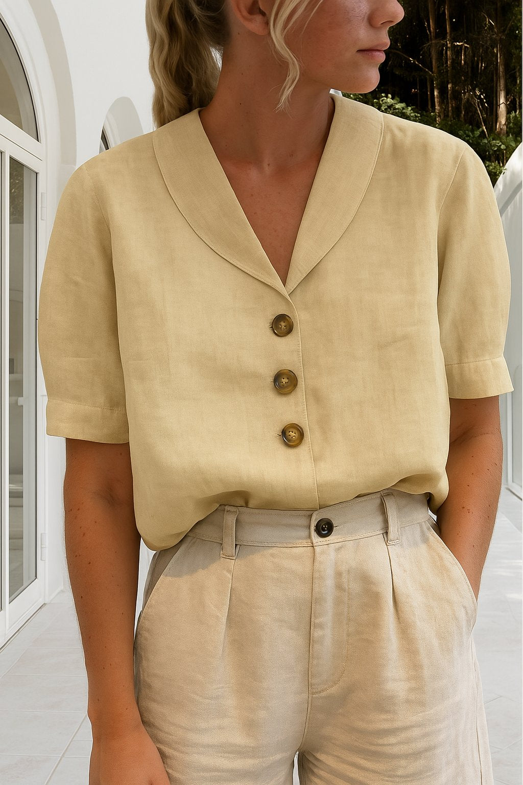 Elena | Women’s Button-Front V-Neck Blouse 1
