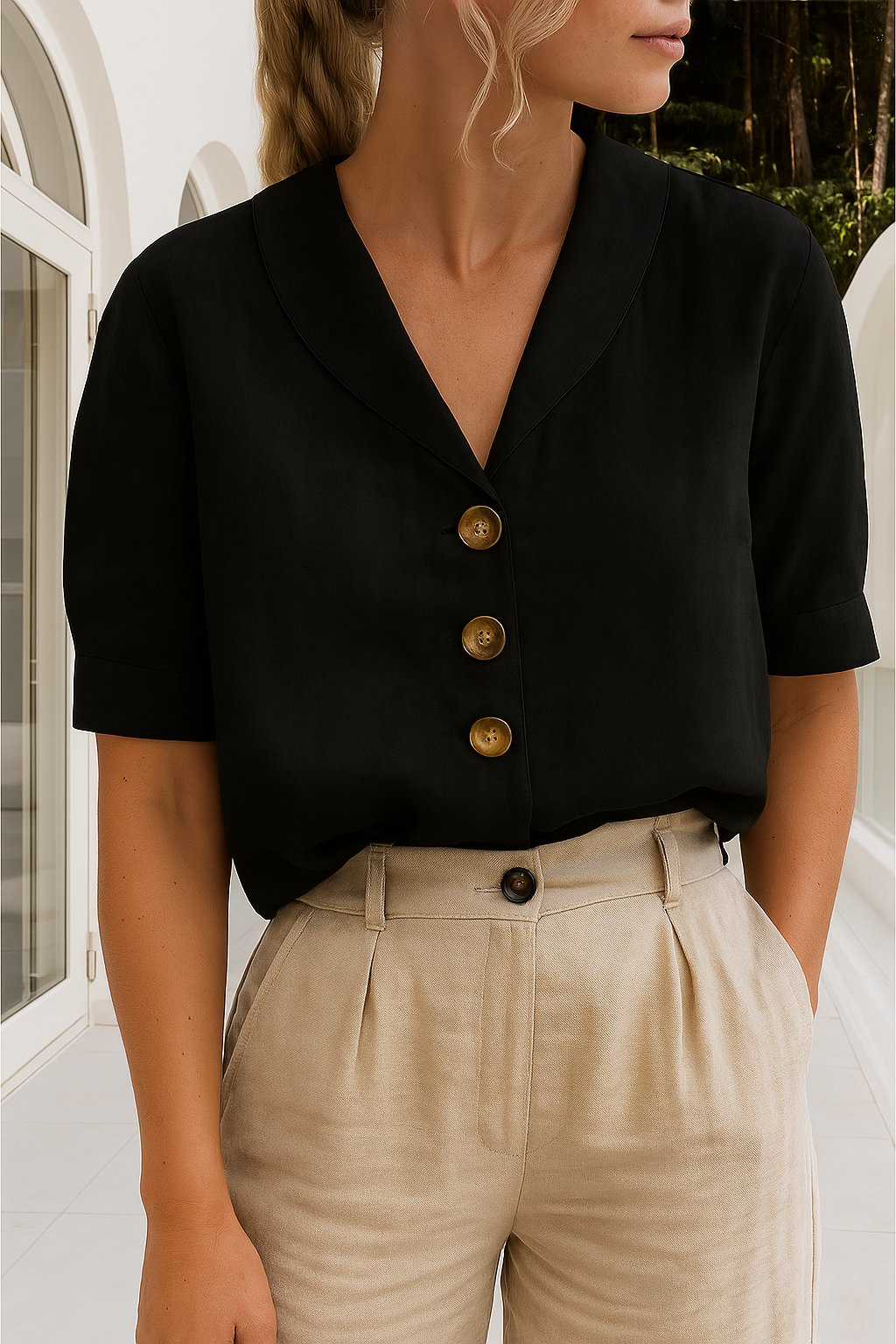 Elena | Women’s Button-Front V-Neck Blouse 2