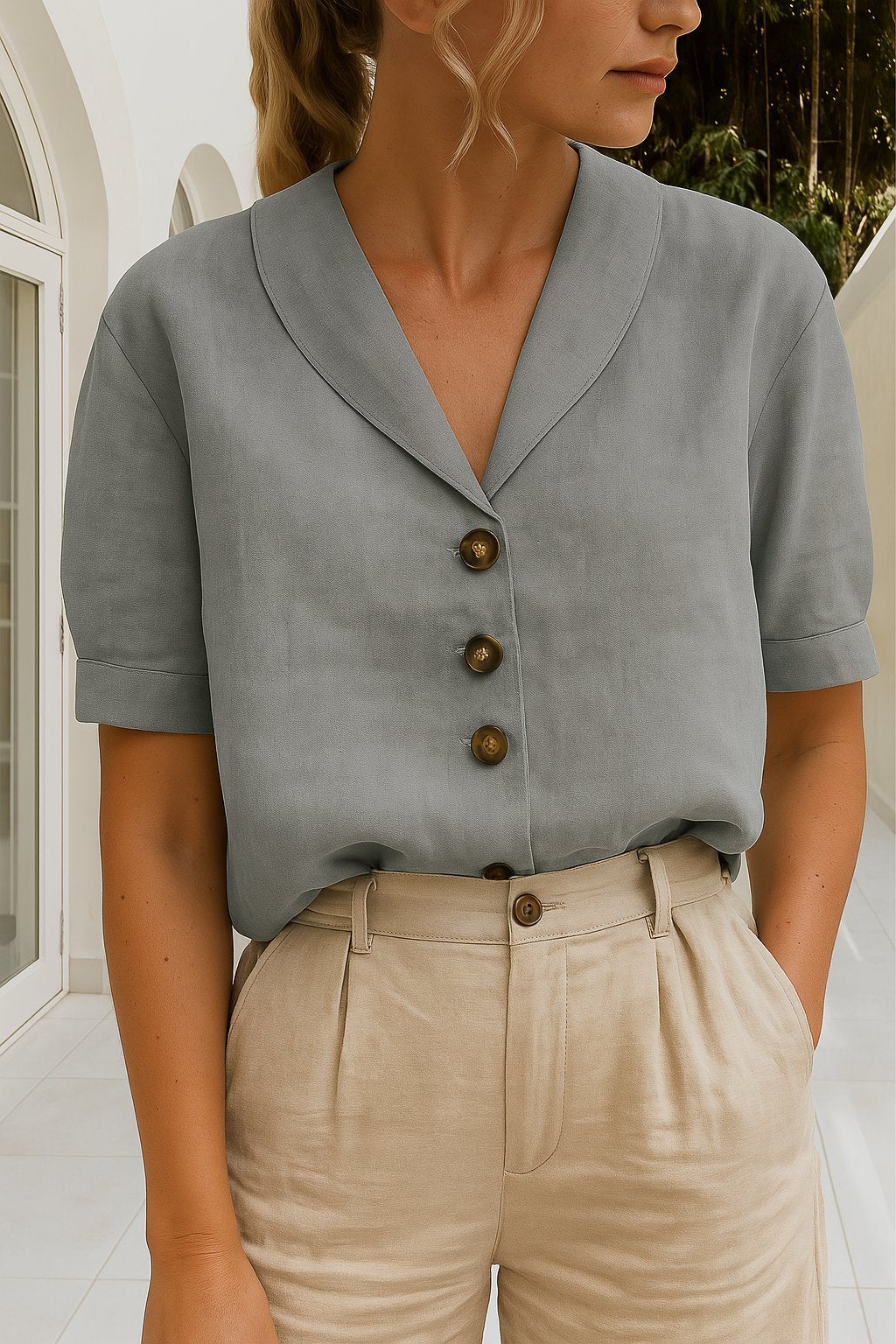 Elena | Women’s Button-Front V-Neck Blouse 3