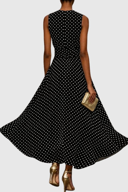 Ella | Women's Polka Dot Sleeveless Ruffle Hem Maxi Evening Gown 3