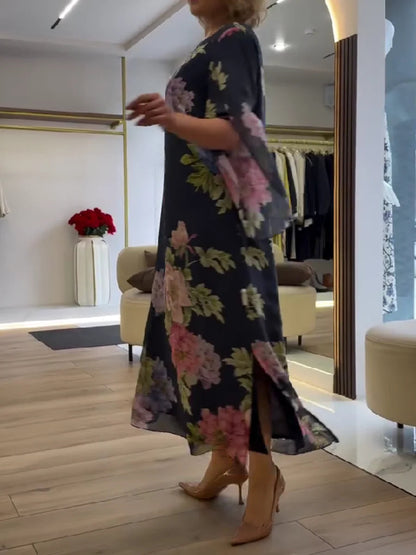 Elsie | Elegant Floral Print Plus Size Maxi Dress 3