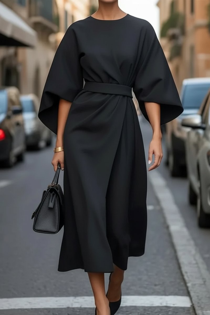 Evelyn | Women's Lantern-Sleeve Waist-Cinching Midi Cocktail Dress 3