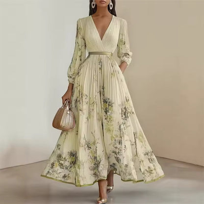 FLORAL PLEATED MAXI DRESS WITH V-NECK AND BALLOON SLEEVES 3