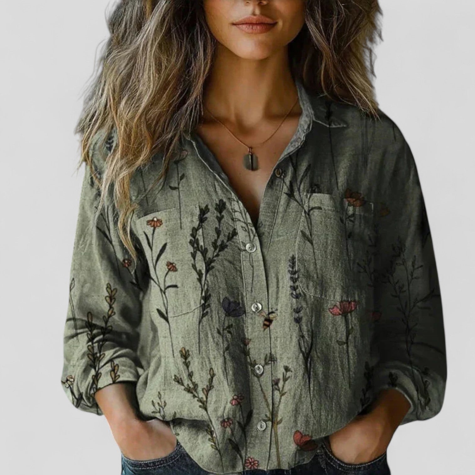 Floral Shirt | Kalina Button-Down Boho Floral Blouse for Women