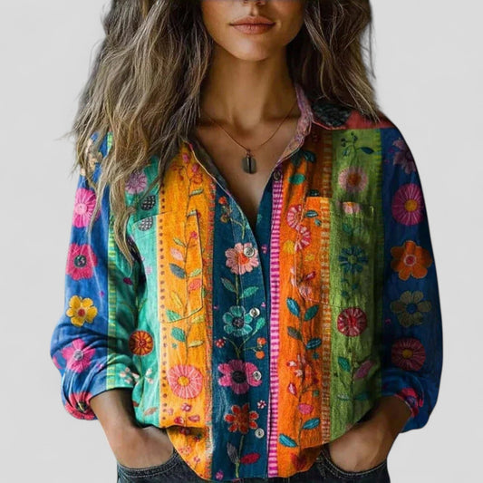 Floral Shirt | Kalina Button-Down Boho Floral Blouse for Women