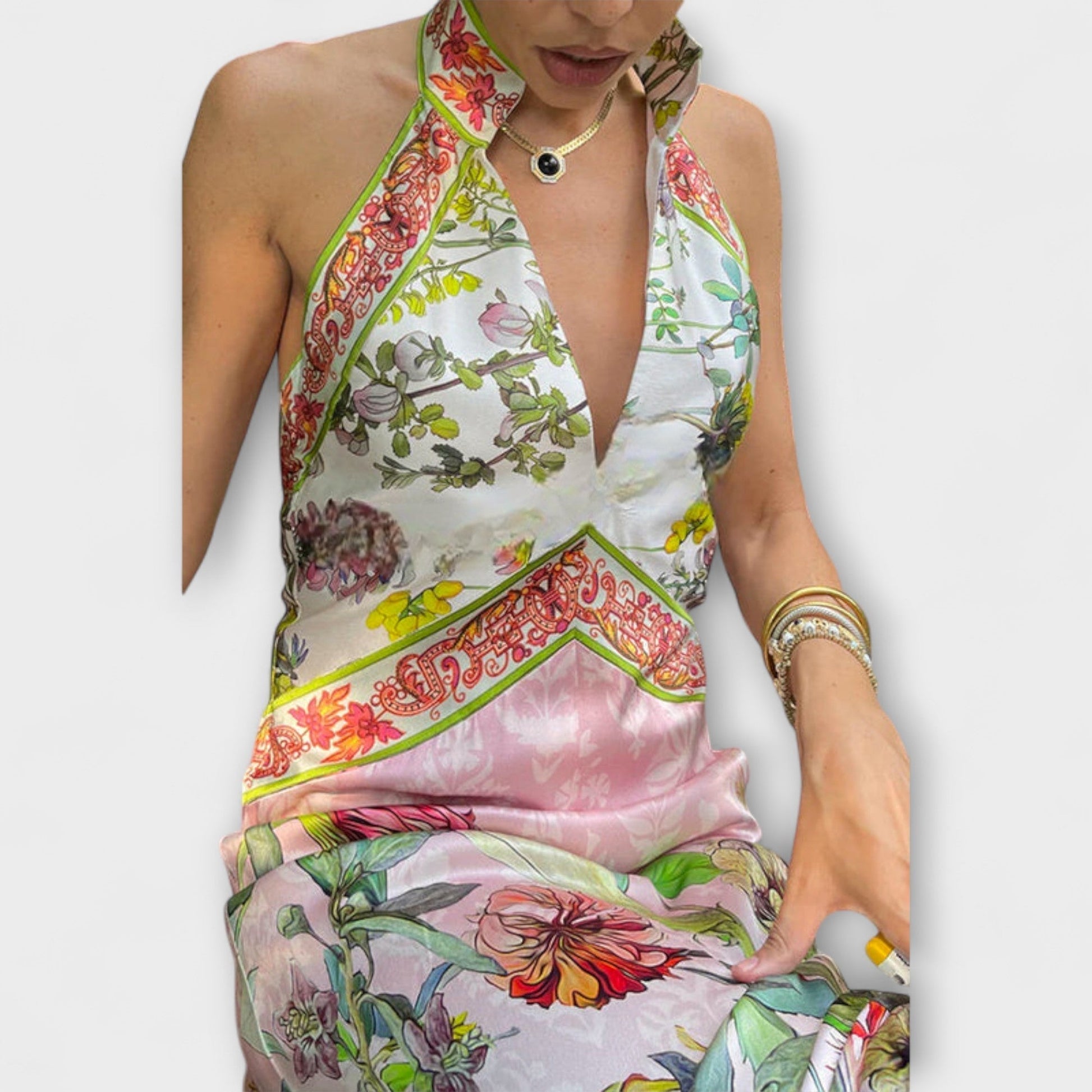 Floral Sleeveless Open Back Maxi Dress for Summer Events