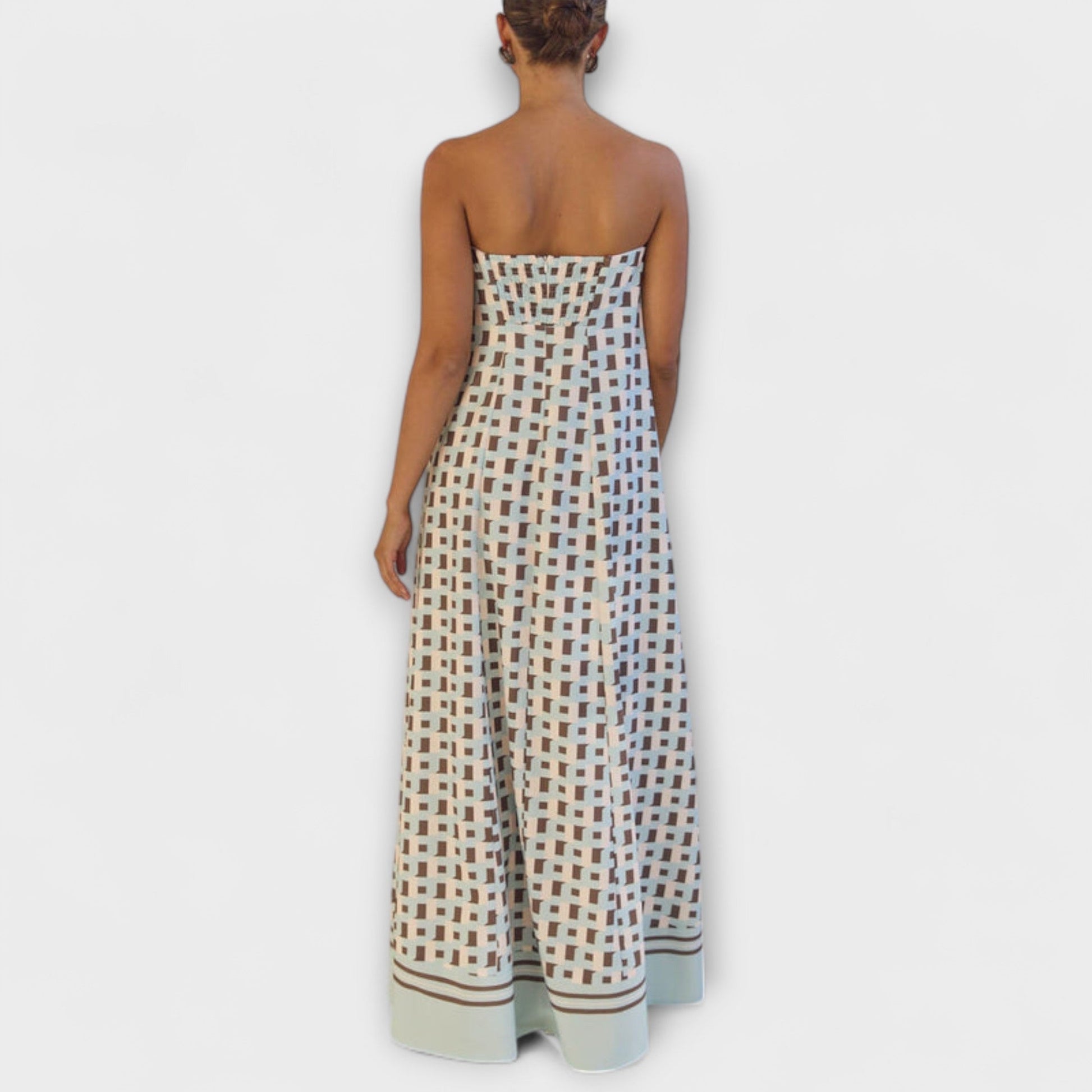 Geometric Off-Shoulder Maxi Dress for Special Occasions