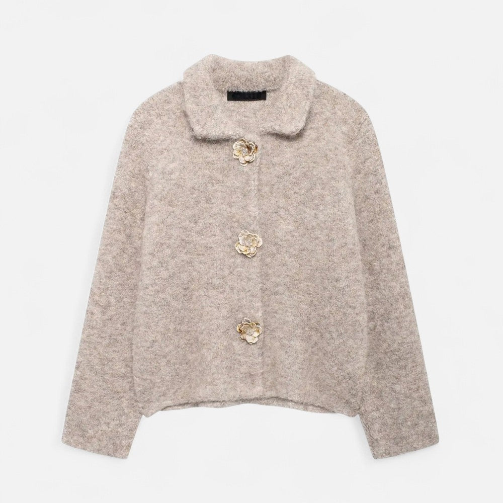 Women's Knit Cardigan | Floral Buttons & Cropped Fit 1