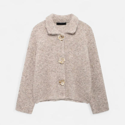 Women's Knit Cardigan | Floral Buttons & Cropped Fit 1