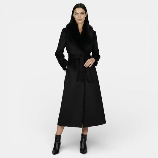 Women's Overcoat | Fur Collar & Belted Waist