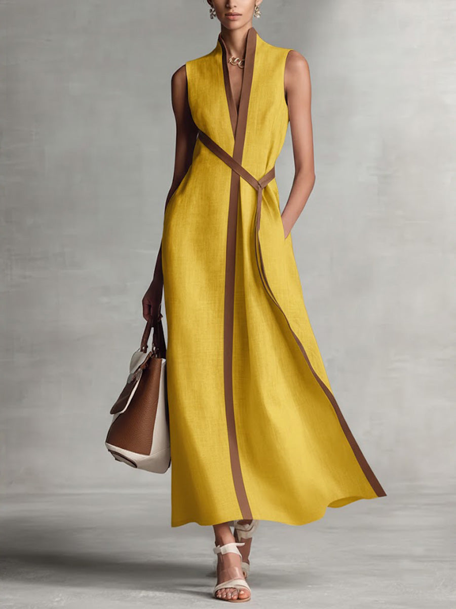 Women's Maxi Dress | Contrast Trim, Sleeveless Wrap