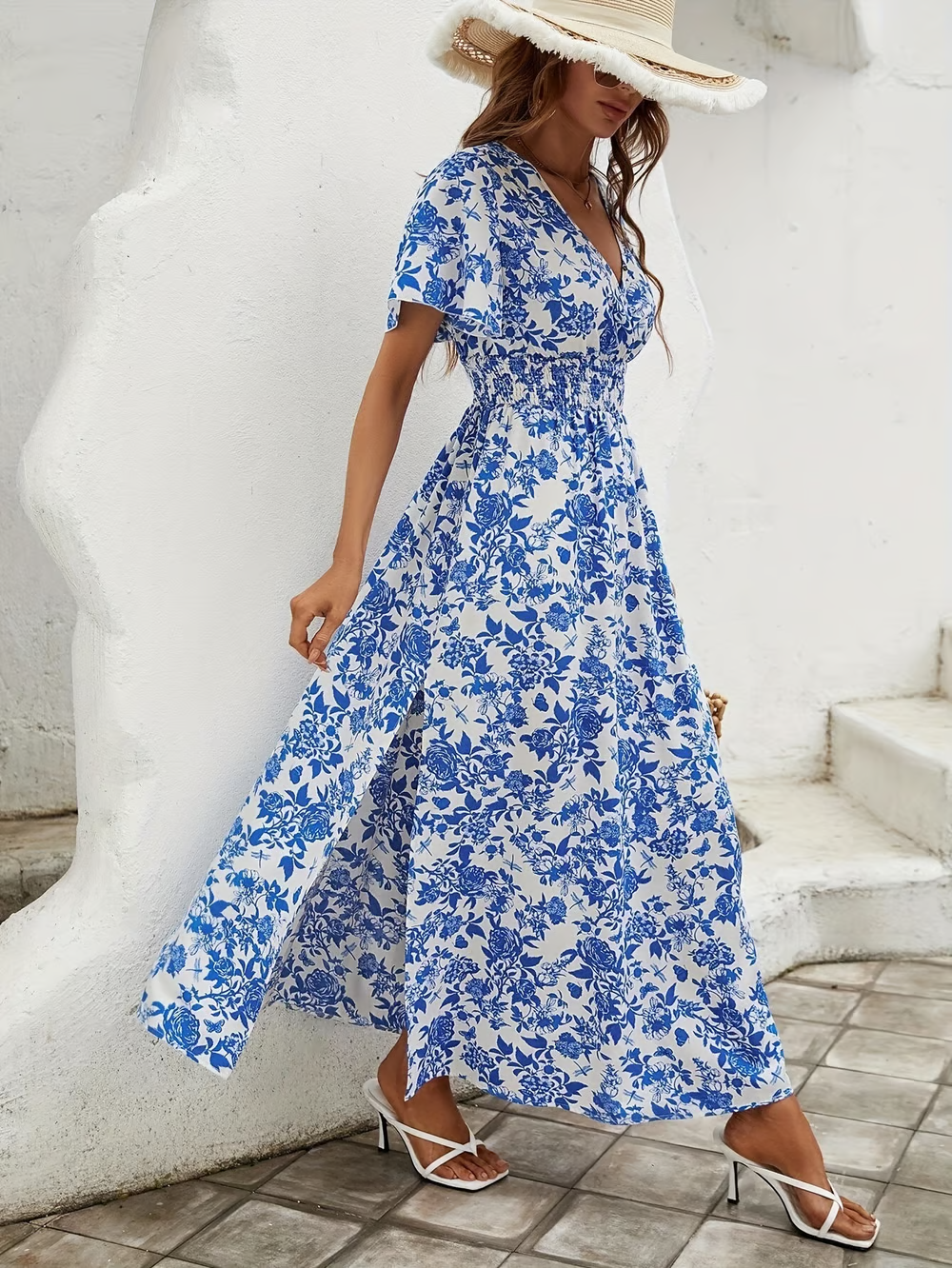 Women's Maxi Dress | Floral Print, Shirred Stretch Waist