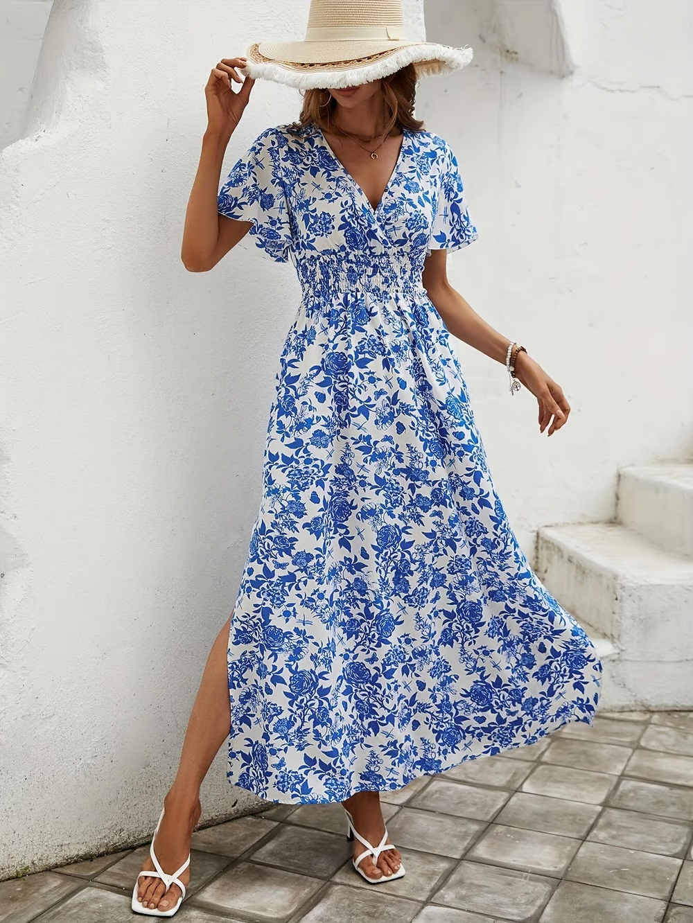 Women's Maxi Dress | Floral Print, Shirred Stretch Waist