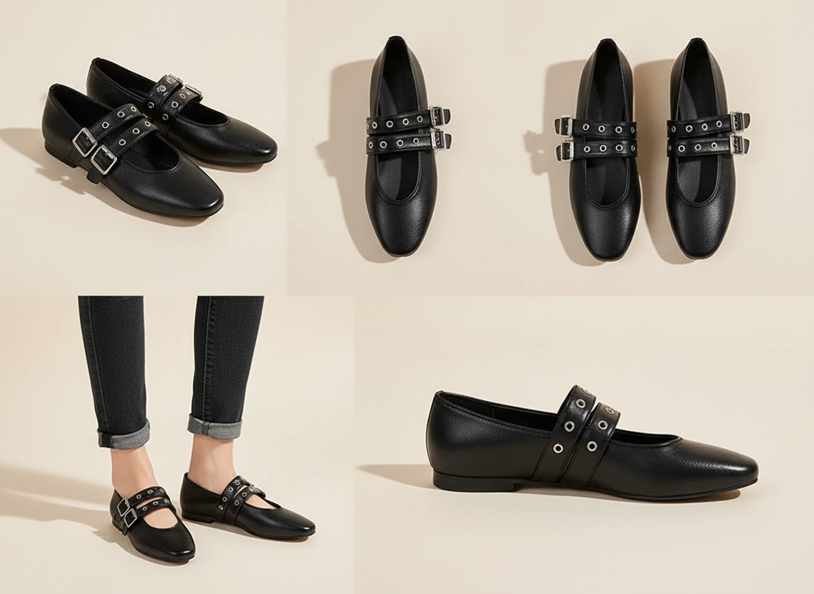 Women's Buckle Flats | Double Strap & Modern Twist on a Classic