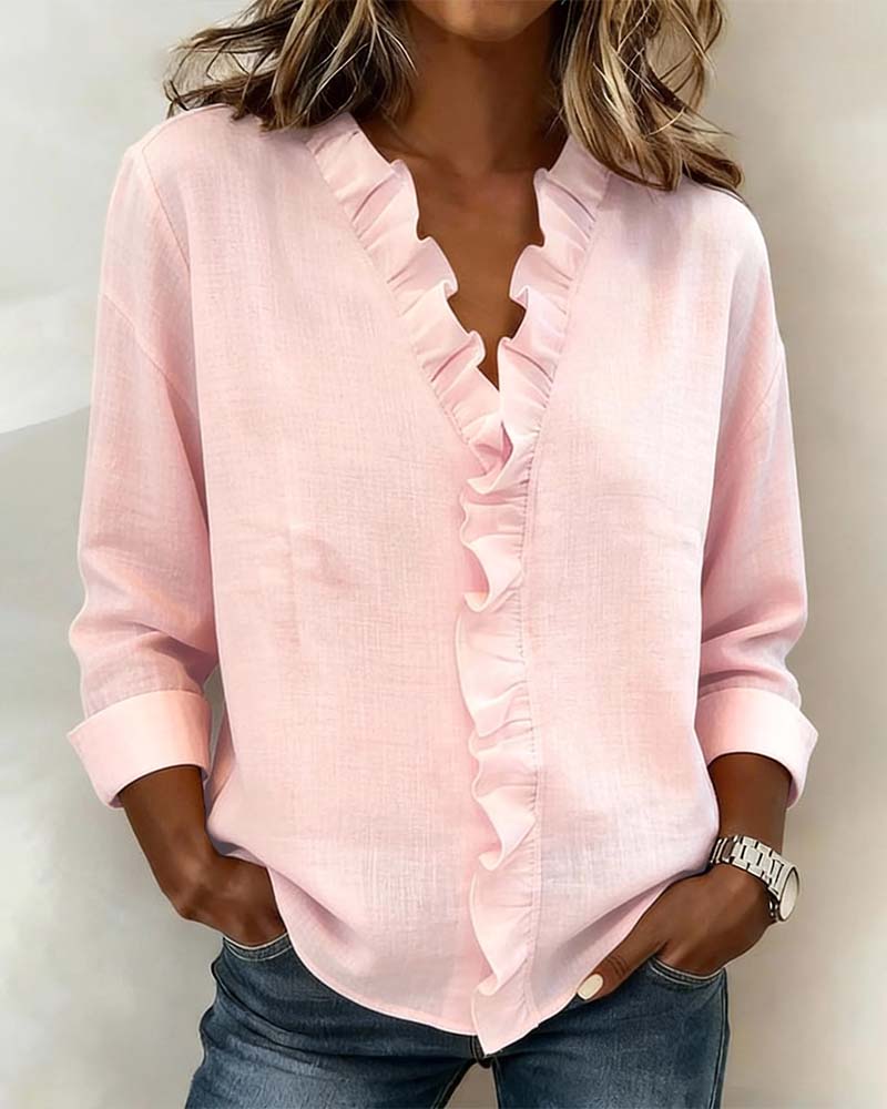 Jasmine | Elegant Ruffle V Neck Blouse 0