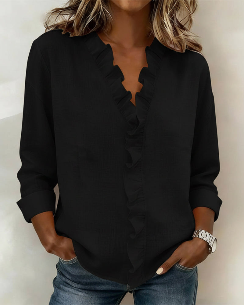 Jasmine | Elegant Ruffle V Neck Blouse 2