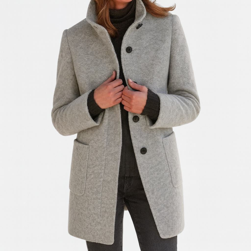 LIDIA | Soft wool coat with high collar 0