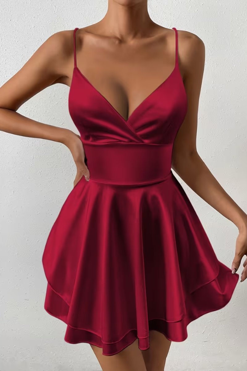 Lily | Women's Satin Open-Back V-Neck Mini Cocktail Dress 2