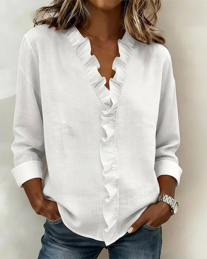 Livia | Elegant Ruffled V-Neck Women's Blouse 1