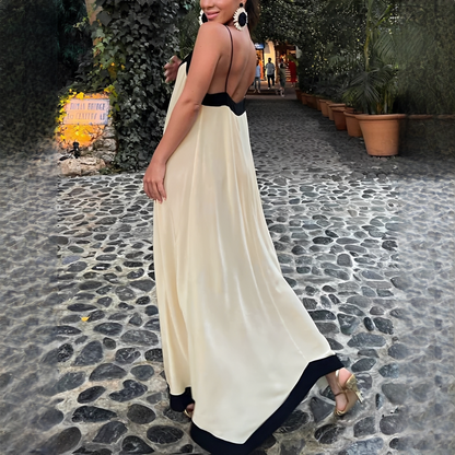 Long Dress Women's | Contrast Trim & Flowing V-Neck