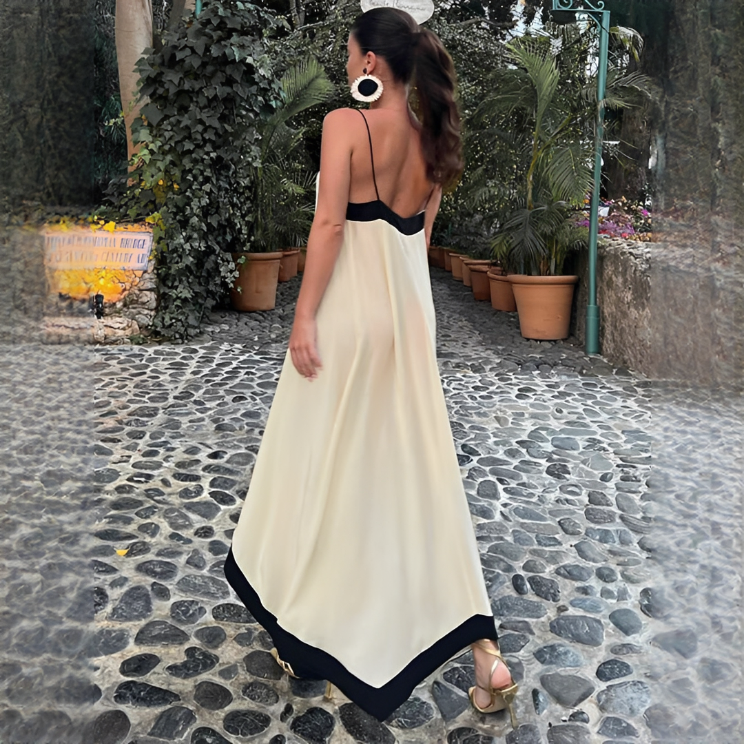 Long Dress Women's | Contrast Trim & Flowing V-Neck