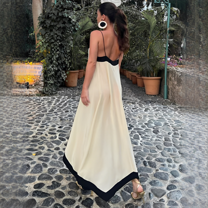Long Dress Women's | Contrast Trim & Flowing V-Neck