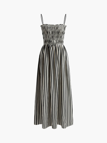 Long Dress Women's | Smocked Pinstripe Strappy Summer Dress