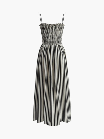 Long Dress Women's | Smocked Pinstripe Strappy Summer Dress