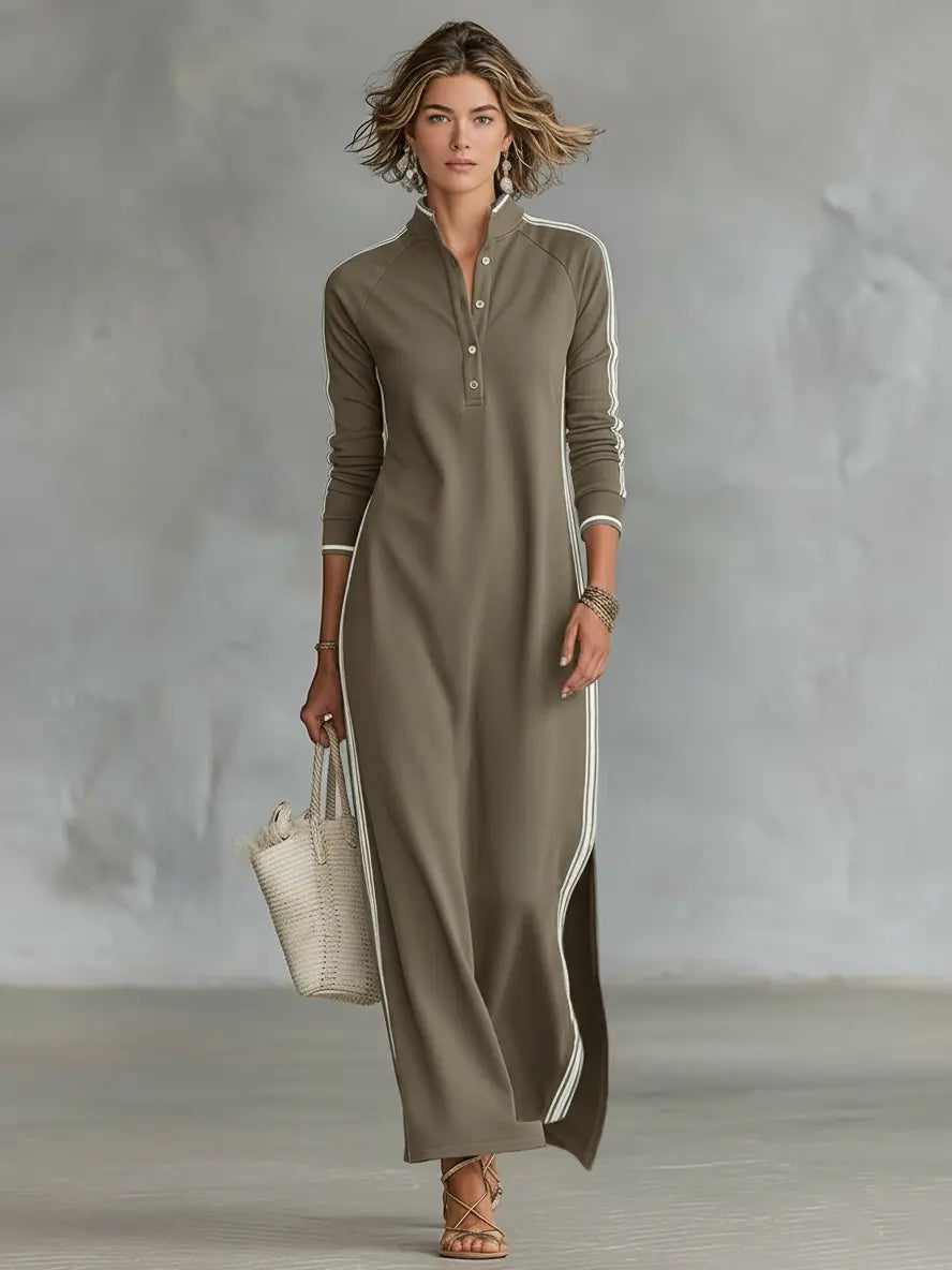 MAXI DRESS, SWEATSHIRT, BUTTON-DOWN COLLAR, WHITE TRIM 1