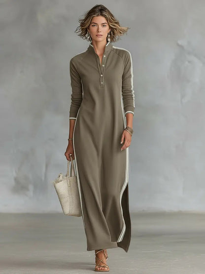 MAXI DRESS, SWEATSHIRT, BUTTON-DOWN COLLAR, WHITE TRIM 1